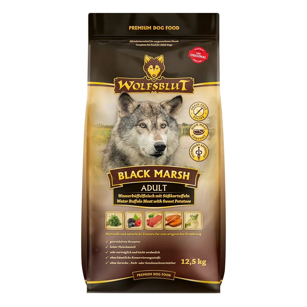 Wolfsblut Black Marsh Adult суха храна за кучета с воден бивол и сладки картофи, 12.5 кг - Wolfsblut храна за кучета